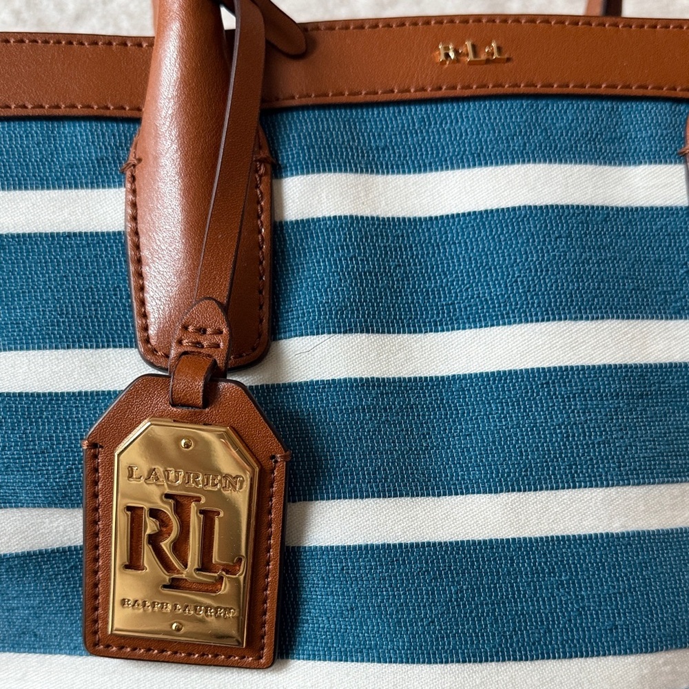 Ralph Lauren Teal and White Striped Tote - Picture 8 of 10